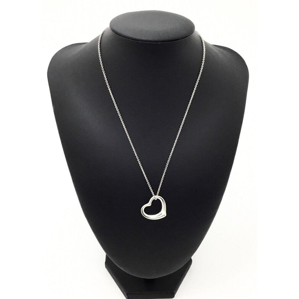 TIFFANY & CO Sterling Silver Medium Open Heart Pendant  Necklace